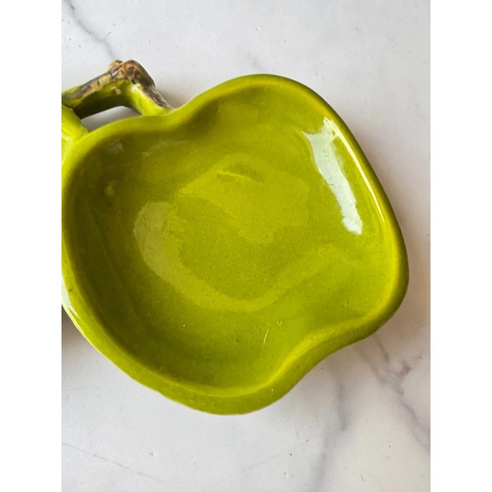 Vintage USA Pottery VF-67 Green Double Apple Divided Dish Candy Nut Trinket